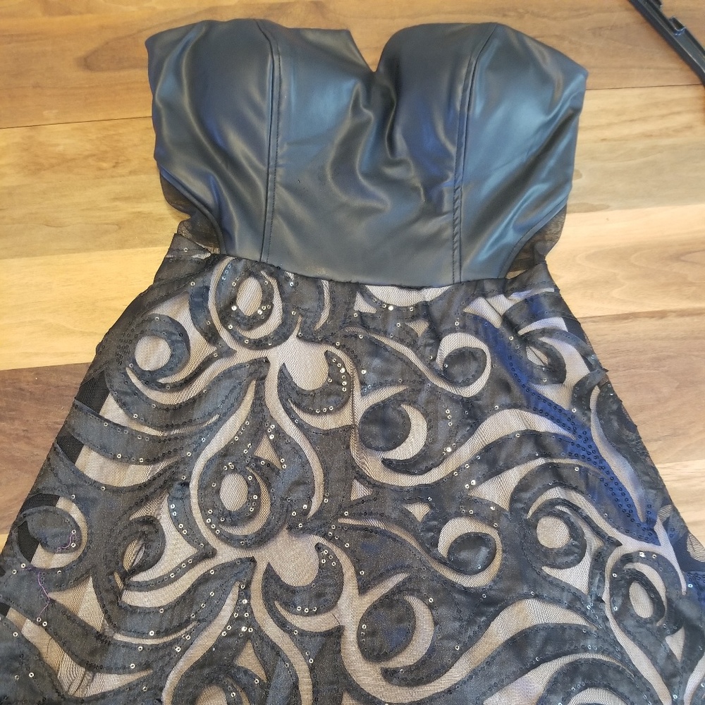 Faux Leather Cocktail Club Dress Black 4